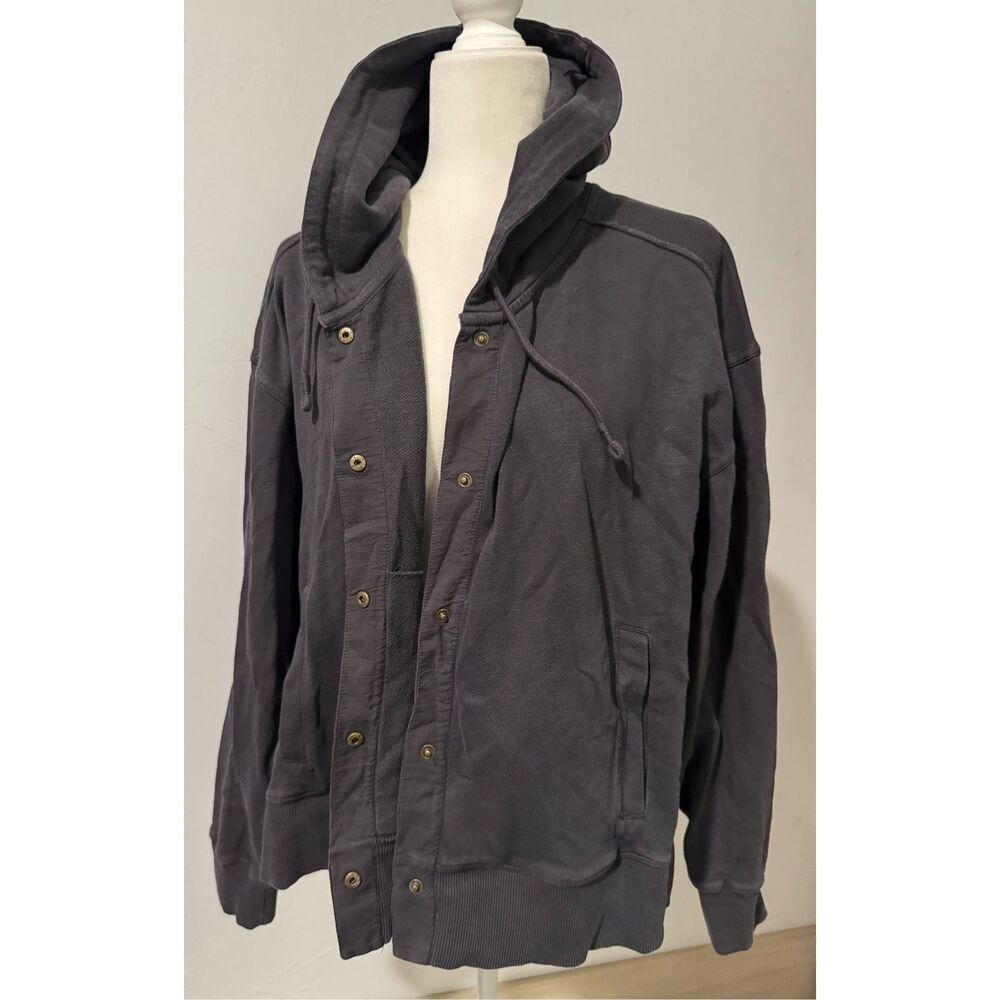 Saturday Sunday by Anthropologie dark gray snap button closure hooded sweater XL